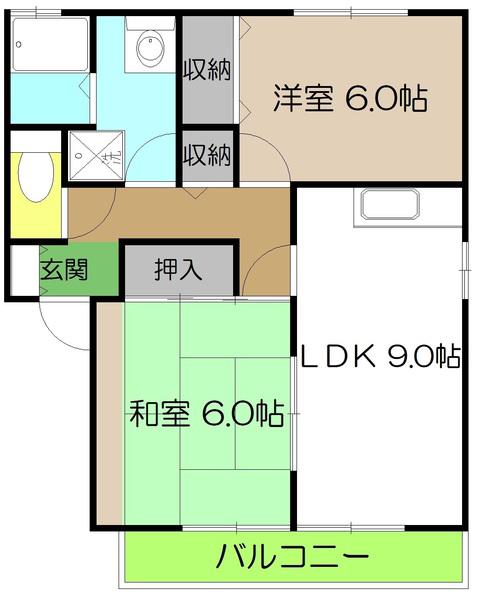グリーンハイツ東久万(2LDK/1階)の間取り写真