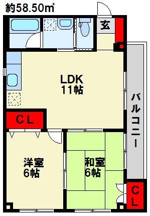 プレミアム紅梅(2LDK/3階)の間取り写真