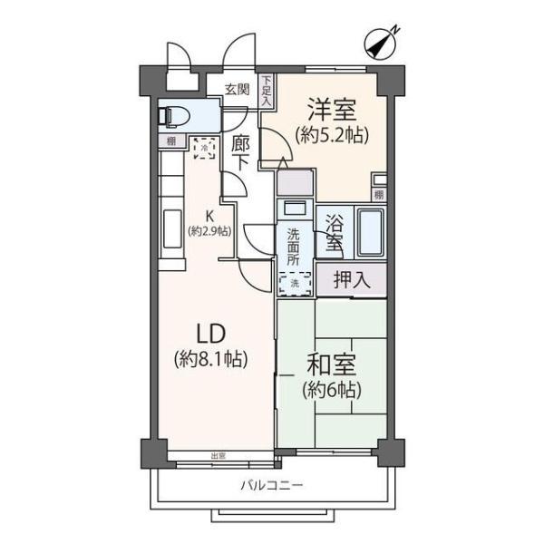 エレガンス小田急相模原(2LDK/2階)の間取り写真