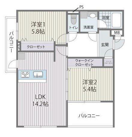 HEIRESS HIRAO(2LDK/1階)の間取り写真