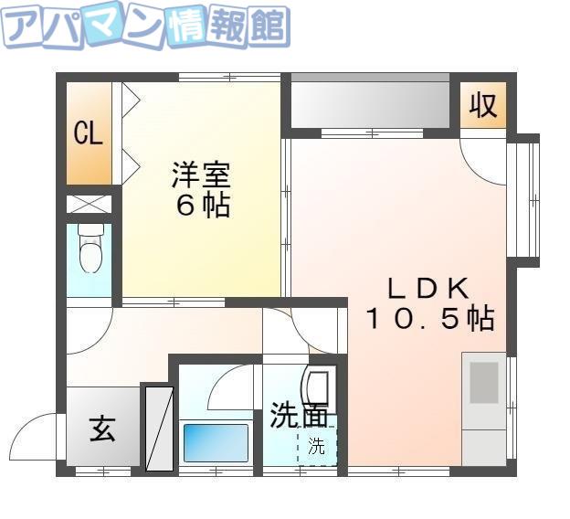 鵜ノ子ハイツ(1LDK/2階)の間取り写真