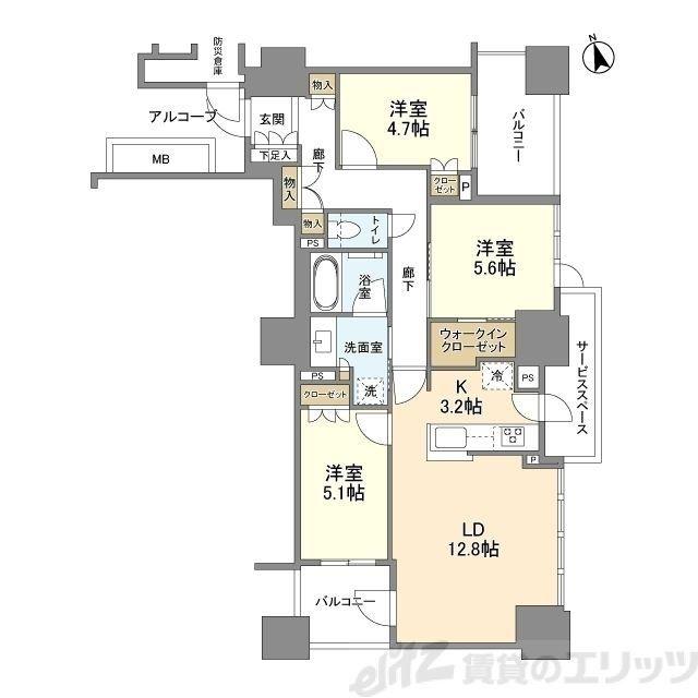 プラウドタワー梅田豊崎(3LDK/4階)の間取り写真
