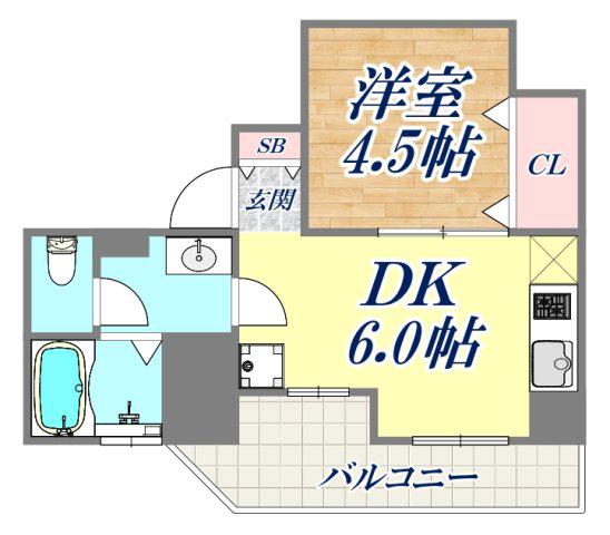 トーアハイツ(1DK/6階)の間取り写真