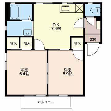 ビューハイツB(2DK/2階)の間取り写真
