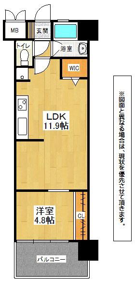 コンプレート古船場(1LDK/9階)の間取り写真