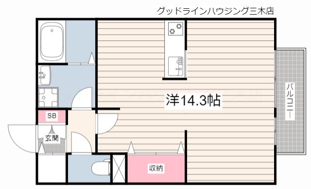 サニーハイツミキ A棟(ワンルーム/2階)の間取り写真