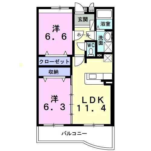 セレニータB(2LDK/1階)の間取り写真
