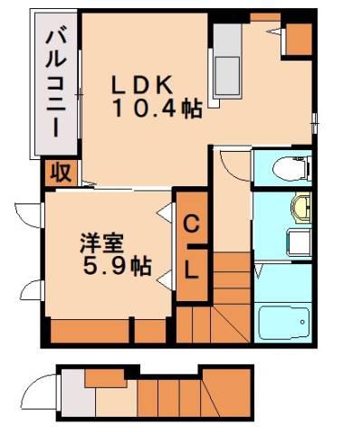 ユニットロル市瀬(1LDK/2階)の間取り写真