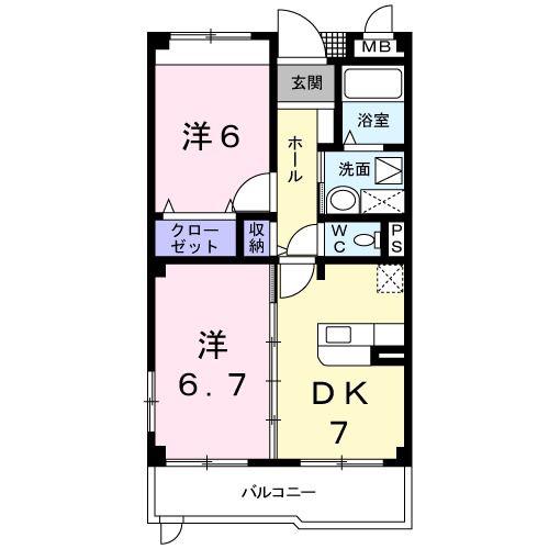セレーノ(2DK/2階)の間取り写真