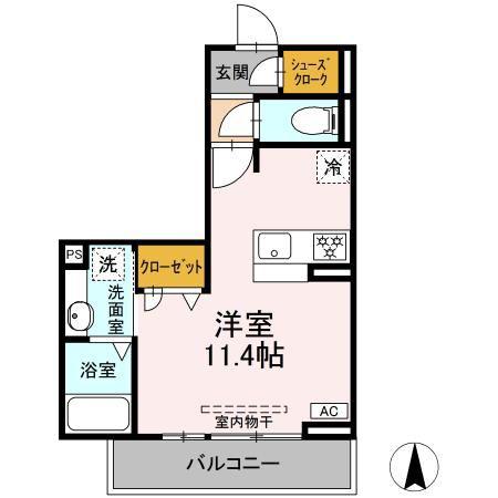 カサリンダ(ワンルーム/2階)の間取り写真