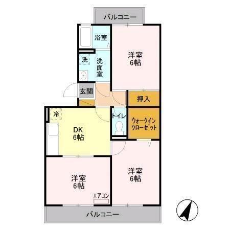 ランドウィン五番館(3DK/2階)の間取り写真