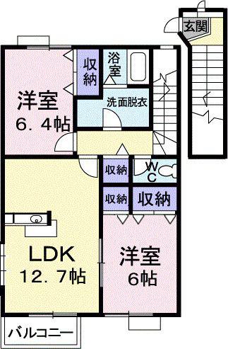 ヌーベル・シャトウD(2LDK/2階)の間取り写真