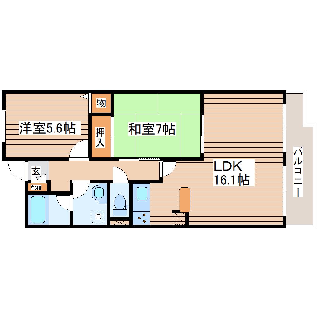 グランパークス八乙女(2LDK/4階)の間取り写真