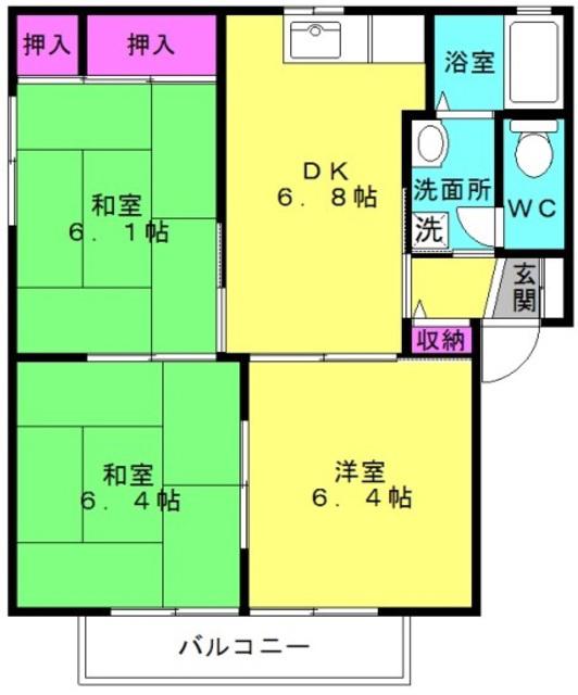 フレグランス橋本A棟(3DK/2階)の間取り写真