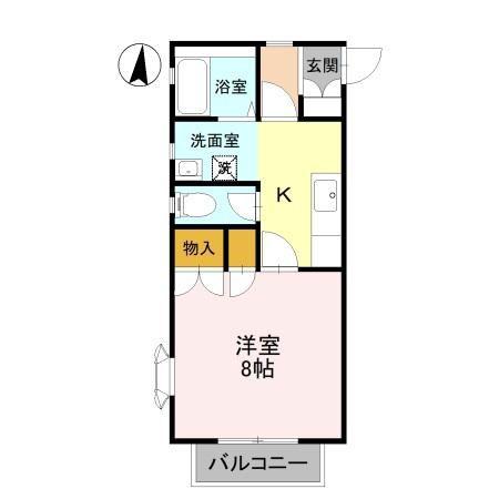 クリスタル女池B(1K/1階)の間取り写真