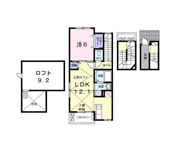 グローリア2(1LDK/3階)の間取り写真