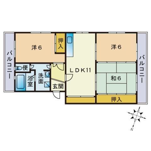 ヴィラージュ曰佐(3LDK/3階)の間取り写真