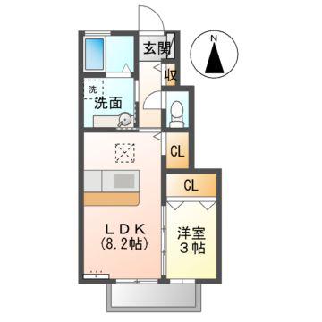 カーサ絆(1LDK/1階)の間取り写真