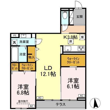 CLASSEUM仙台小田原 I(2LDK/1階)の間取り写真