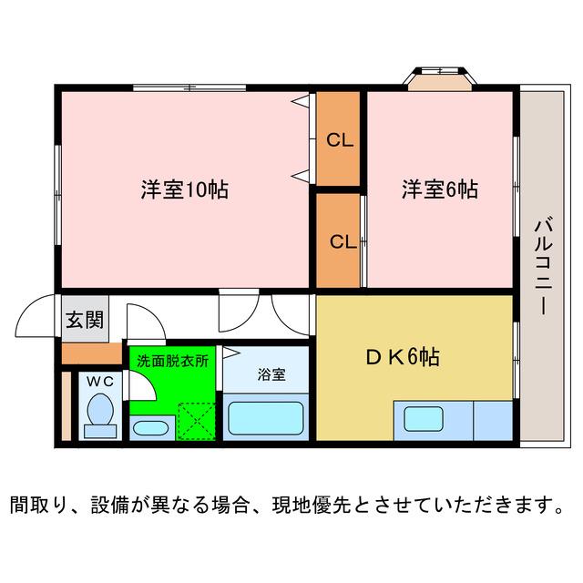LIFE館羽ノ浦I・II(2DK/2階)の間取り写真