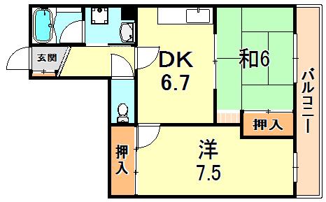 ボヌール六甲(2DK/2階)の間取り写真