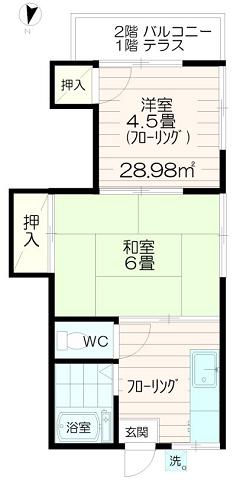 ハイツ富沢(2K/2階)の間取り写真