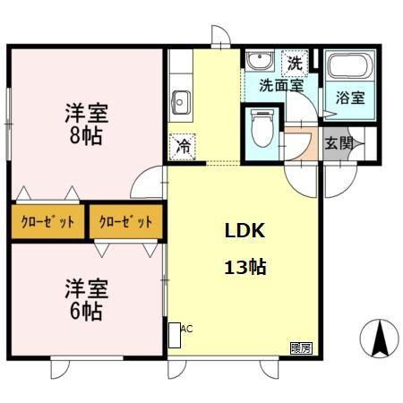ヴェールアレA(2LDK/1階)の間取り写真