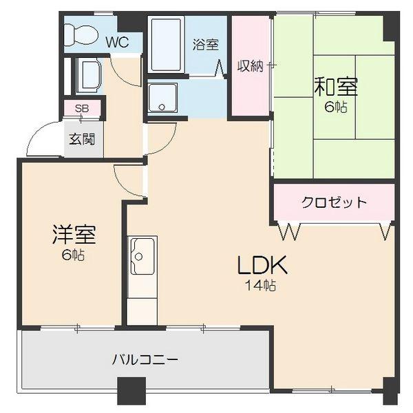 パラシオン町田(2LDK/4階)の間取り写真