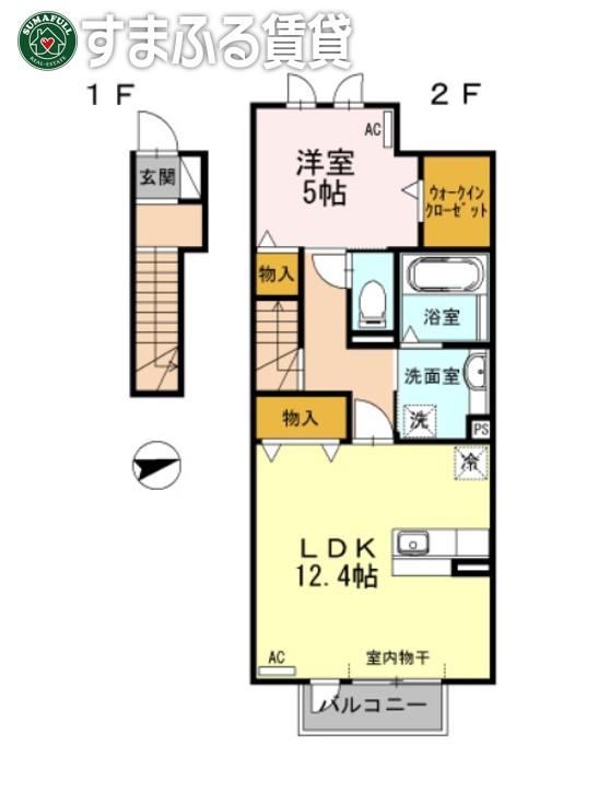 エムグランデ A棟(1LDK/2階)の間取り写真