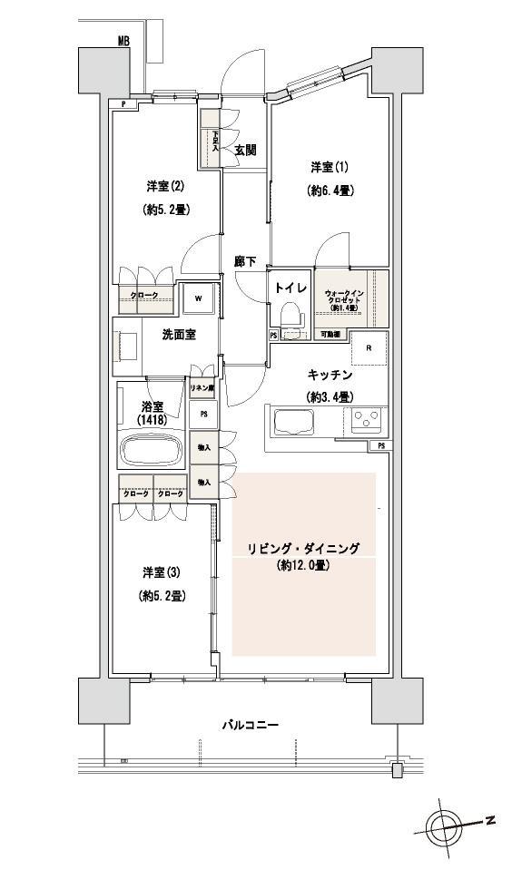 パークホームズLALA名古屋みなとアクルス(3LDK/3階)の間取り写真