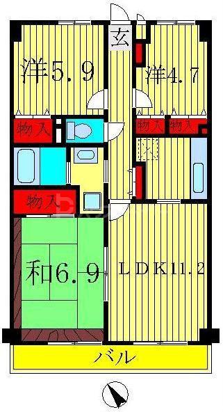 セザンつくし野(3LDK/3階)の間取り写真