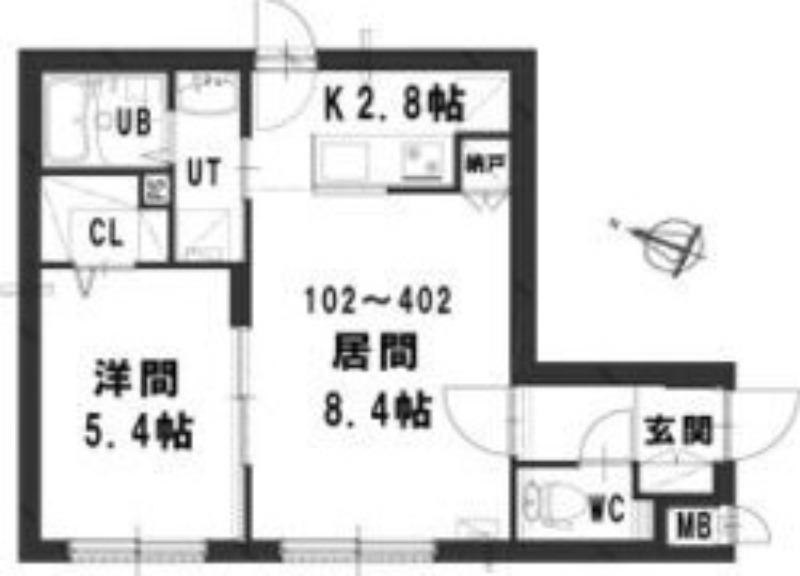 グランメール北22条(1LDK/2階)の間取り写真