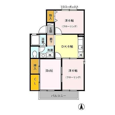 クレール若林(3DK/1階)の間取り写真