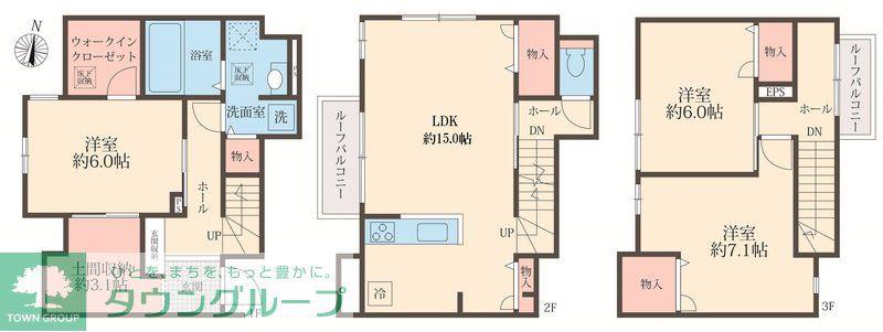 八潮市大原 工事(3LDK/3階)の間取り写真