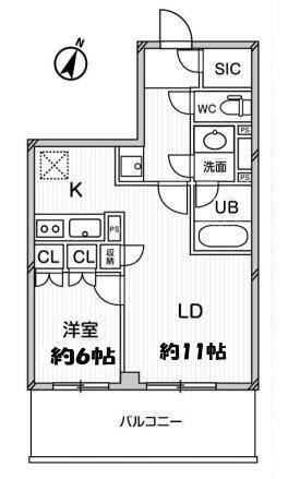 ドゥーエ大宮(1LDK/6階)の間取り写真