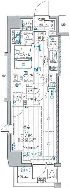 デュオステージ北千住II(1K/6階)の間取り写真