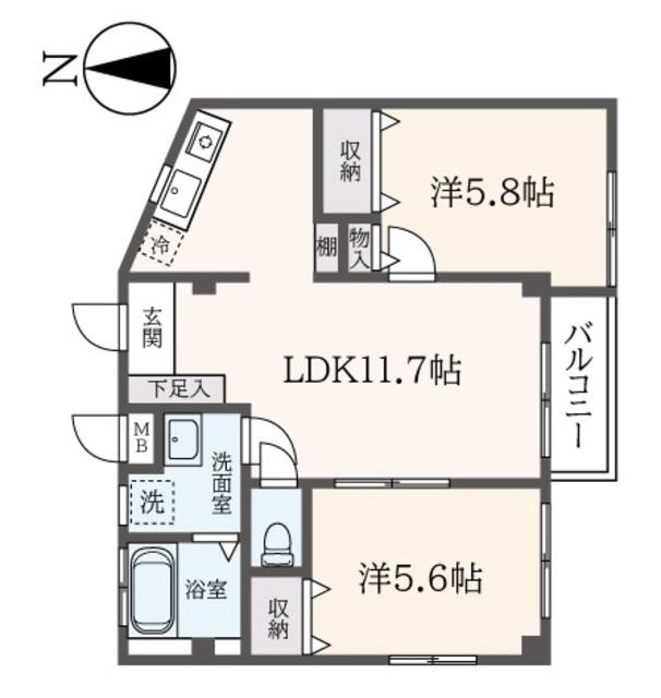 ハイツニューウェル(2LDK/3階)の間取り写真
