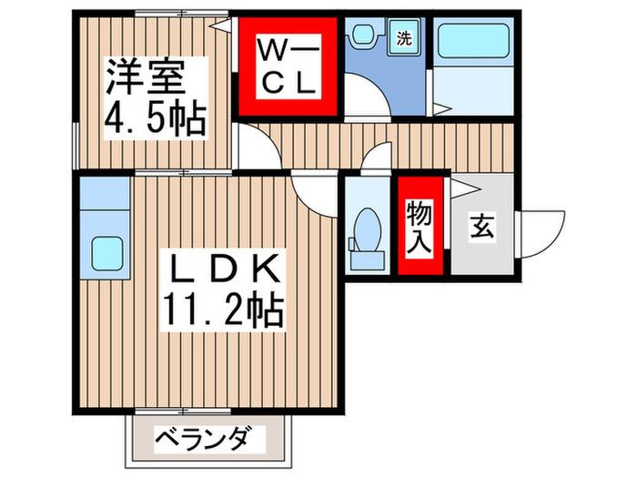 フローラ桔梗(1LDK/2階)の間取り写真