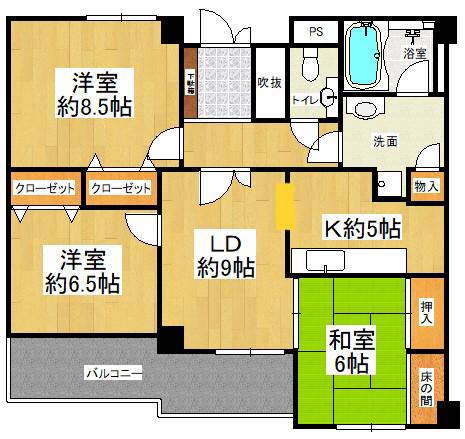 ライオンズマンション檜尾(3LDK/1階)の間取り写真