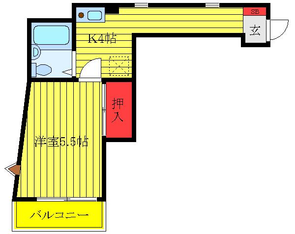サニーバンブー(1K/2階)の間取り写真