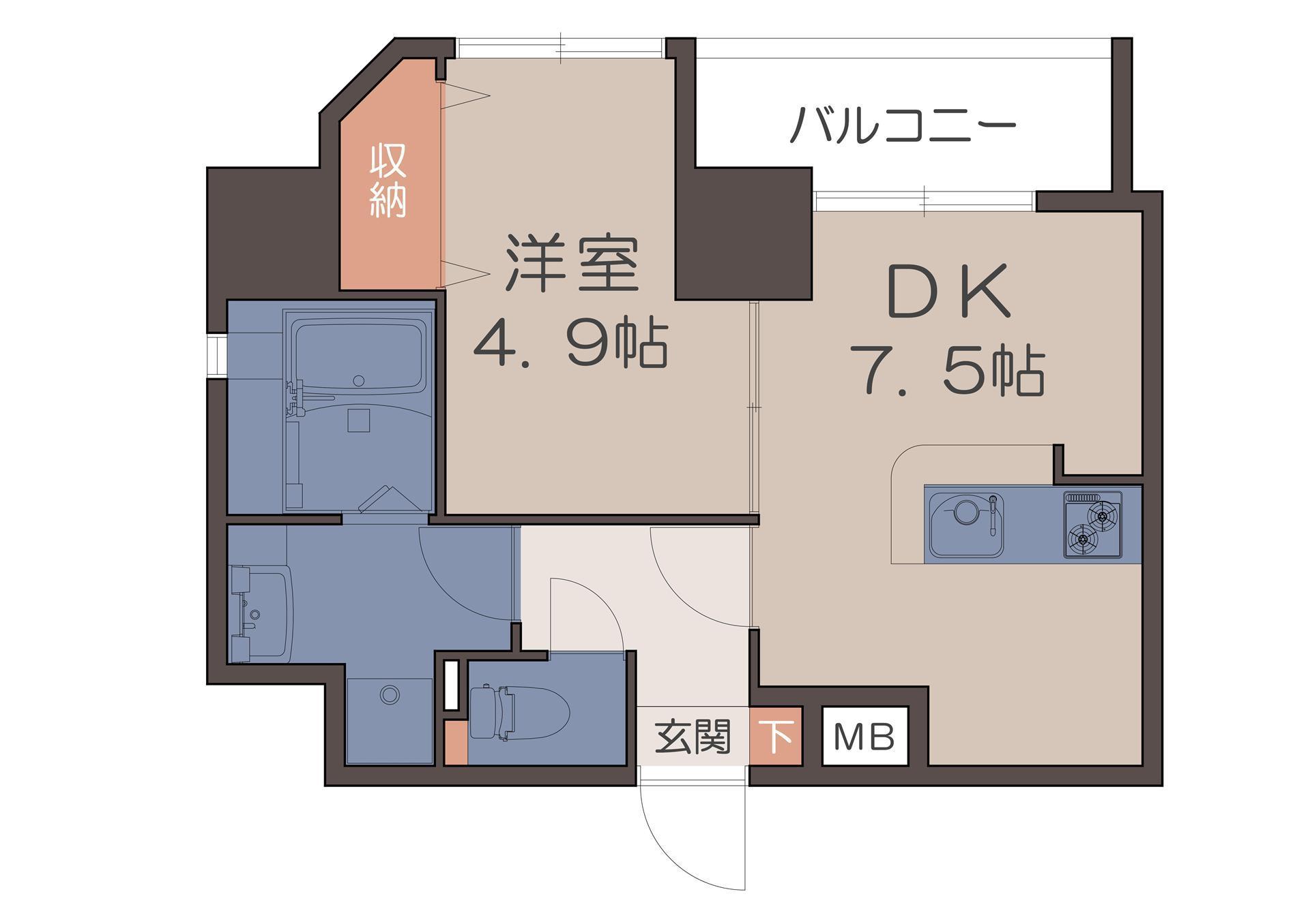 耳木兎HOUSE(1DK/6階)の間取り写真