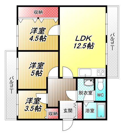 フラワリータウン志紀A棟(3LDK/4階)の間取り写真