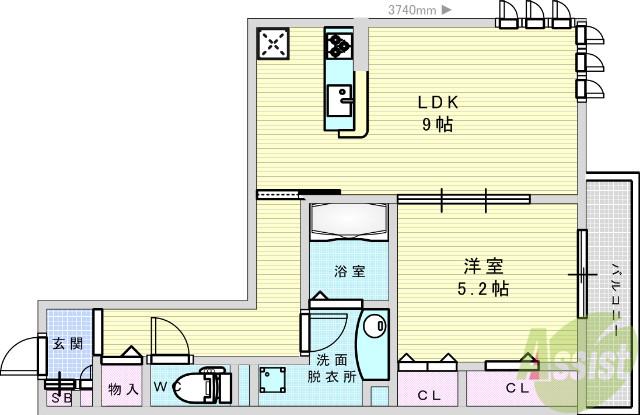 M.J TSUKUDA壱番館(1LDK/1階)の間取り写真