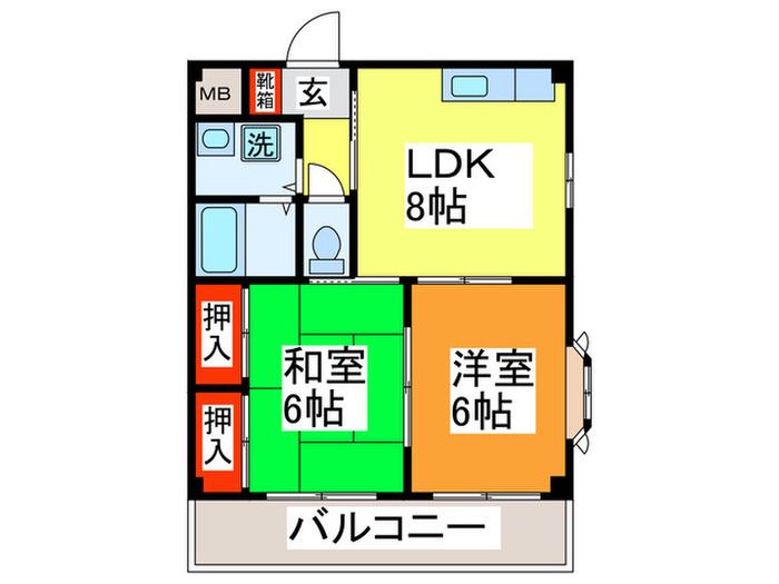 ラ・ぺジブル(2LDK/3階)の間取り写真