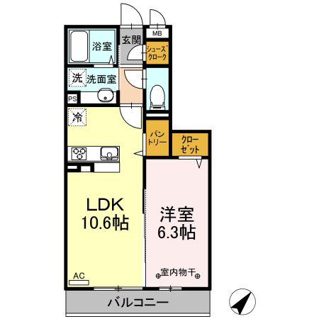 サンコート(1LDK/2階)の間取り写真