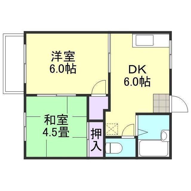 コーポ明和A棟(2DK/1階)の間取り写真