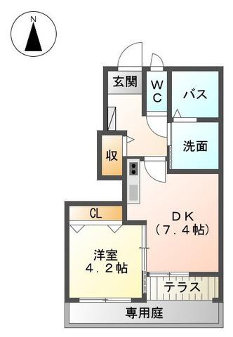エムズ サンティエ(1DK/1階)の間取り写真