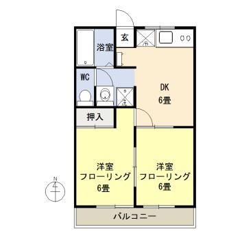 パークハイツII(2DK/1階)の間取り写真