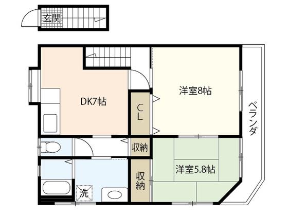 市場アパート(2DK/2階)の間取り写真