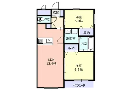 薬師町マンション(2LDK/1階)の間取り写真